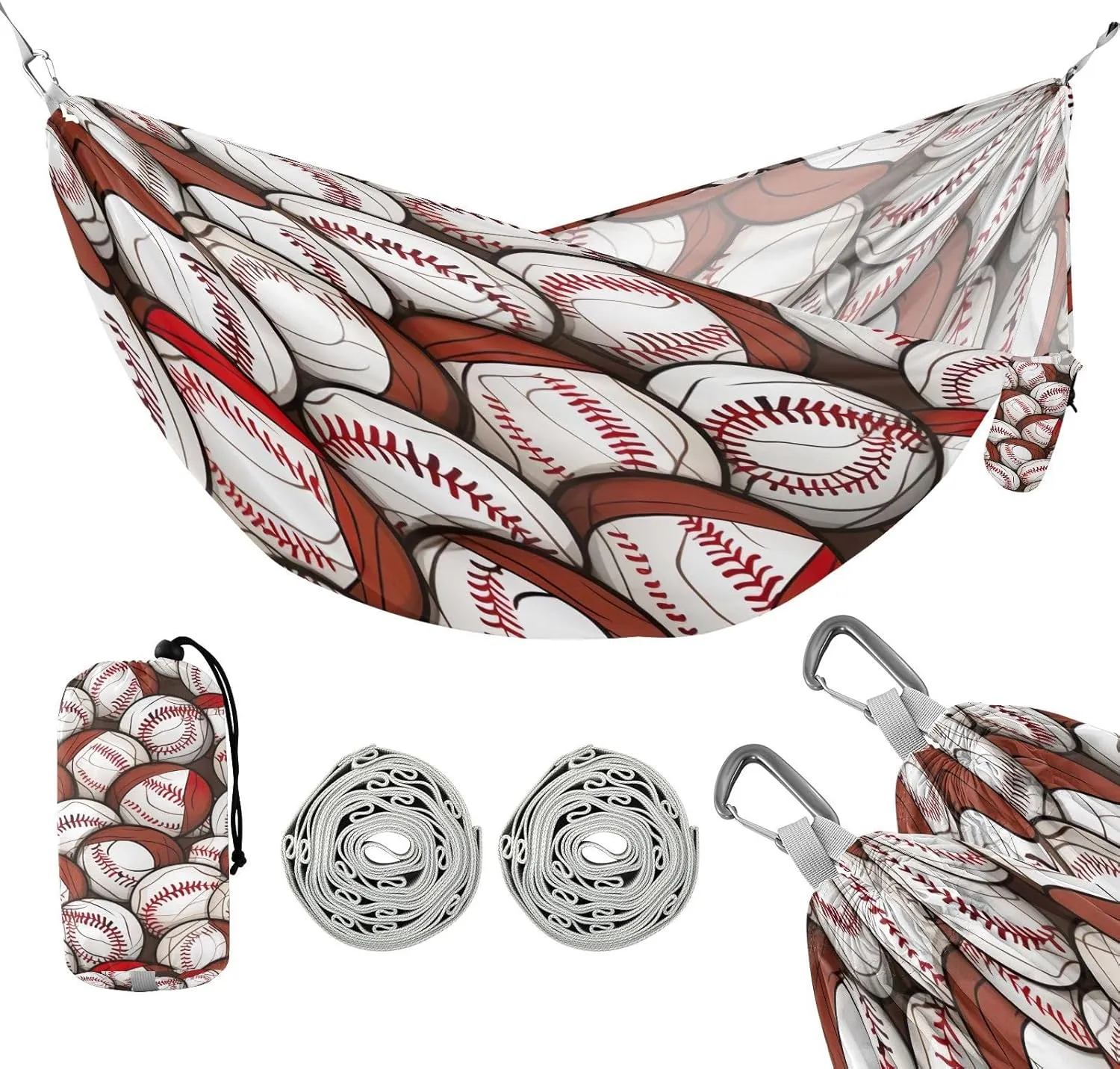 ATTX Baseball Balls Pattern Camping Hammock - Lightweight & Portable Hammocks, Heavy Duty 330lbs Capacity for Indoor, Hiking, Backpacking, Travel, Backyard, Beach#327