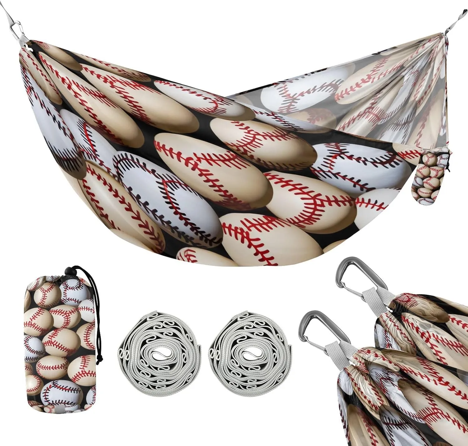 ATTX Baseball Balls Pattern Camping Hammock - Lightweight & Portable Hammocks, Heavy Duty 330lbs Capacity for Indoor, Hiking, Backpacking, Travel, Backyard, Beach#329