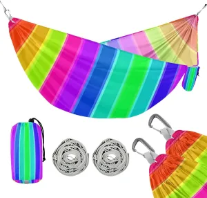 ATTX Beautiful Rainbow Colors Camping Hammock - Lightweight & Portable Hammocks, Heavy Duty 330lbs Capacity for Indoor, Hiking, Backpacking, Travel, Backyard, Beach#215