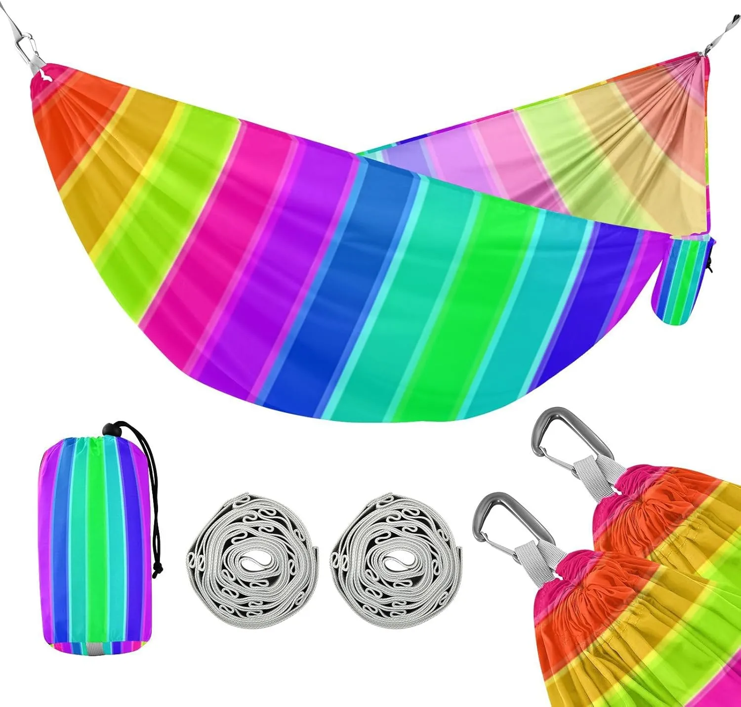 ATTX Beautiful Rainbow Colors Camping Hammock - Lightweight & Portable Hammocks, Heavy Duty 330lbs Capacity for Indoor, Hiking, Backpacking, Travel, Backyard, Beach#215