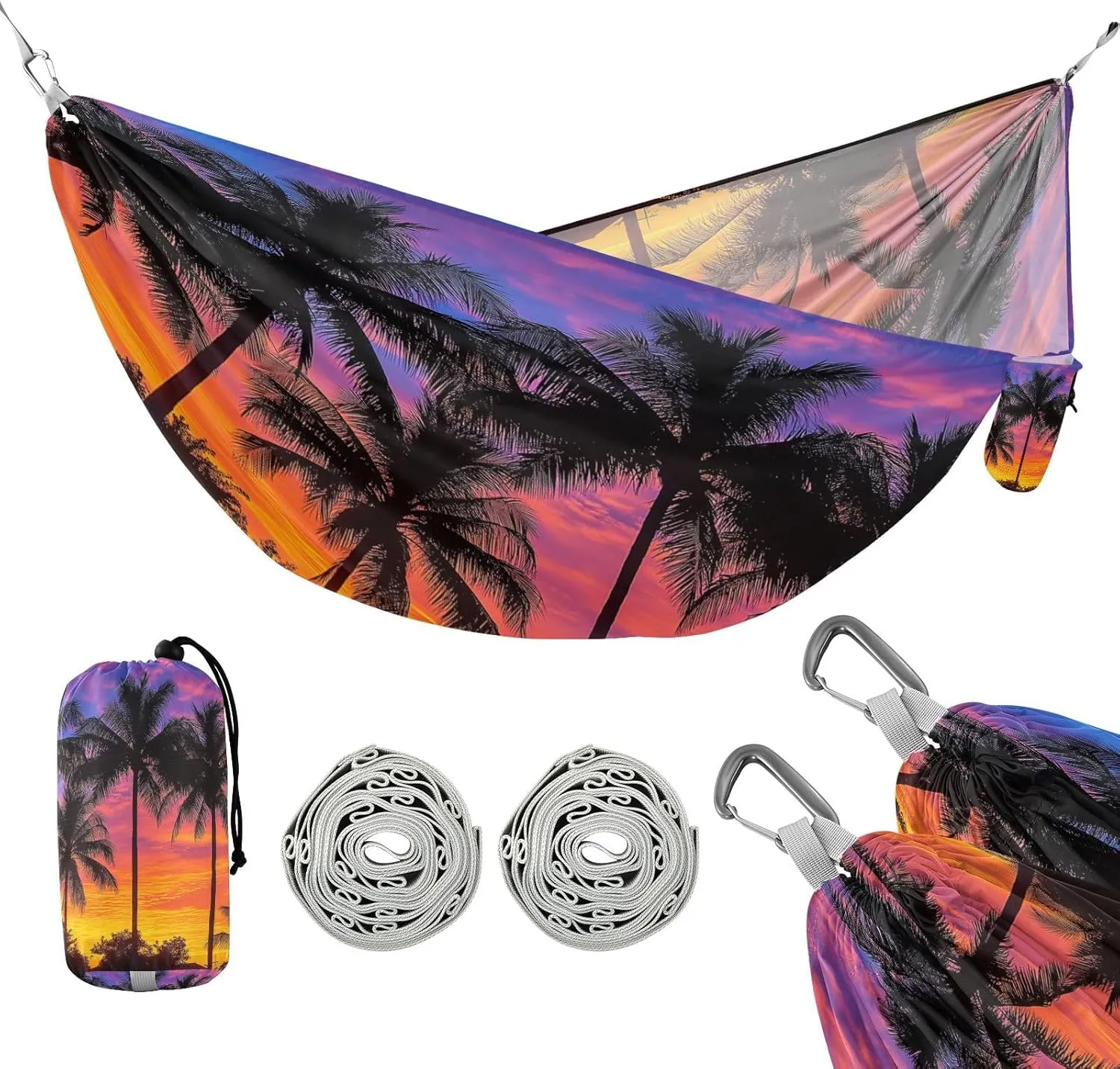 ATTX Coconut Palm Trees Camping Hammock - Lightweight & Portable Hammocks, Heavy Duty 330lbs Capacity for Indoor, Hiking, Backpacking, Travel, Backyard, Beach#23