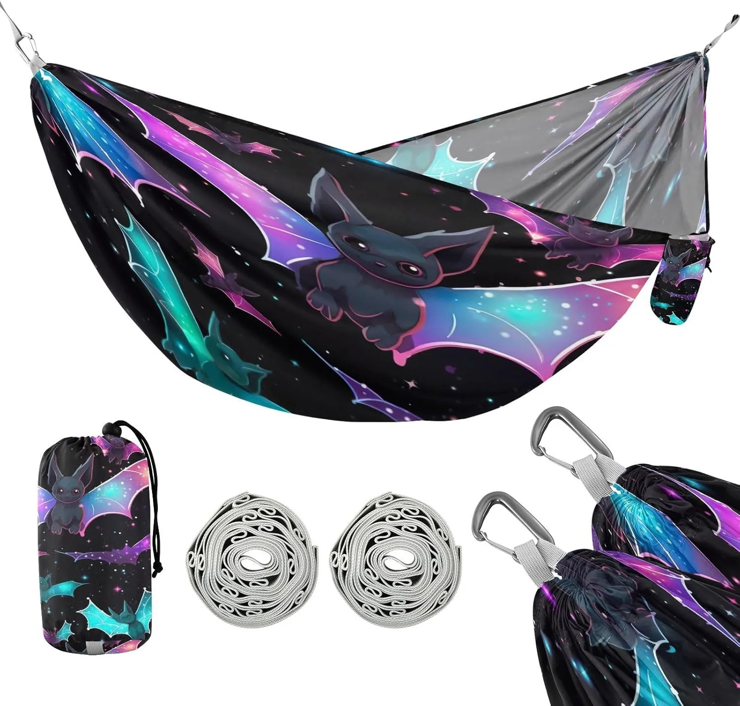 ATTX Colorful Bat Camping Hammock - Lightweight & Portable Hammocks, Heavy Duty 330lbs Capacity for Indoor, Hiking, Backpacking, Travel, Backyard, Beach#431