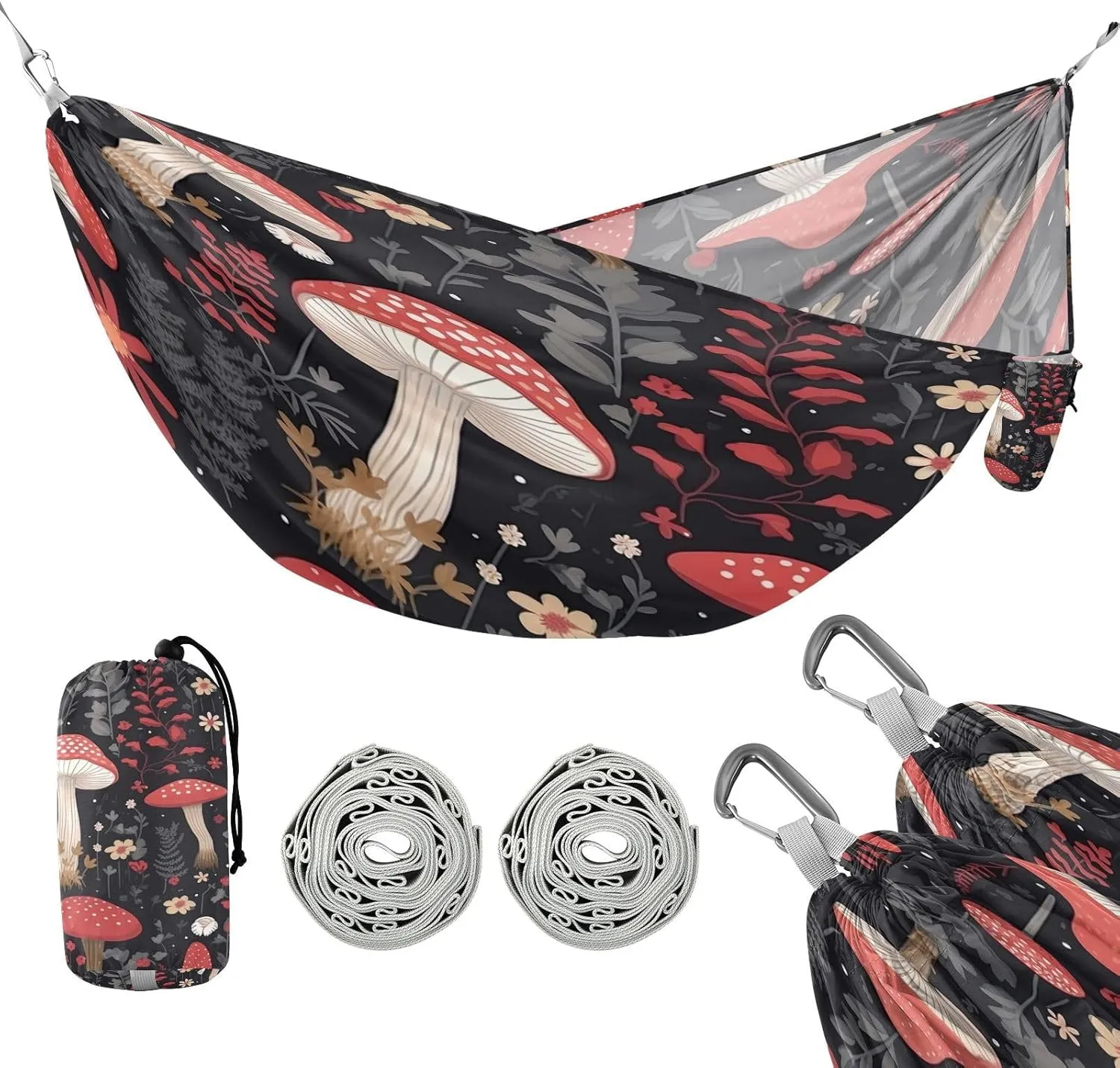 ATTX Colorful Mushrooms Camping Hammock - Lightweight & Portable Hammocks, Heavy Duty 330lbs Capacity for Indoor, Hiking, Backpacking, Travel, Backyard, Beach#274