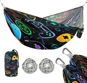 ATTX Colorful Video Game Controllers Camping Hammock - Lightweight & Portable Hammocks, Heavy Duty 330lbs Capacity for Indoor, Hiking, Backpacking, Travel, Backyard, Beach#339