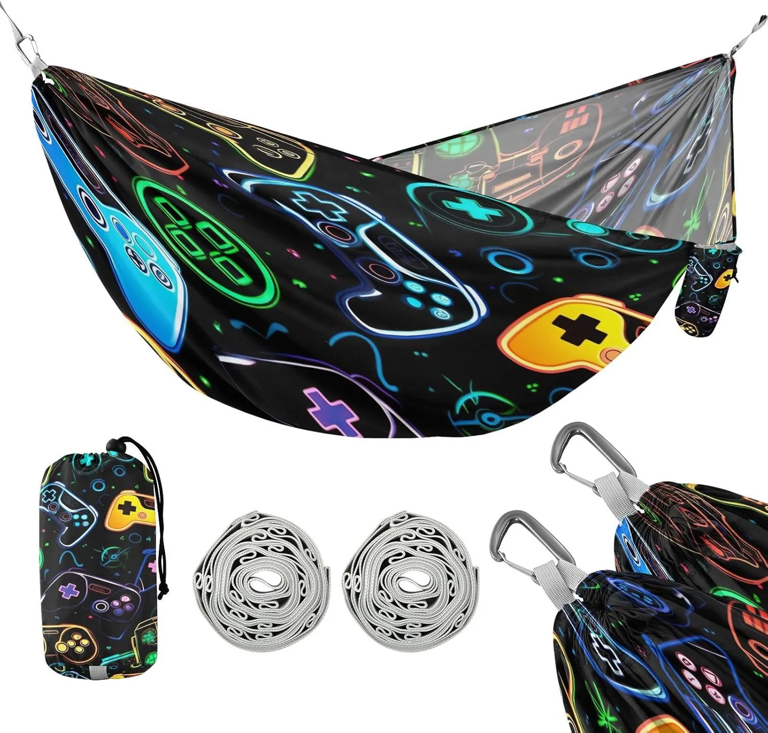 ATTX Colorful Video Game Controllers Camping Hammock - Lightweight & Portable Hammocks, Heavy Duty 330lbs Capacity for Indoor, Hiking, Backpacking, Travel, Backyard, Beach#339