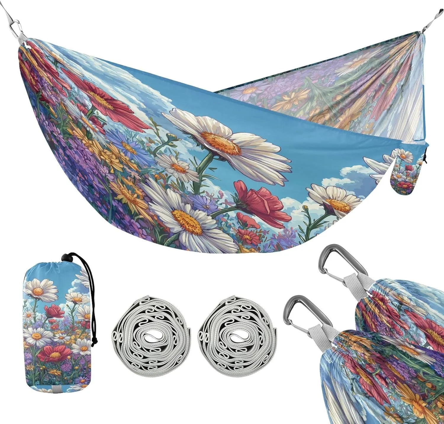 ATTX Colorful Wildflowers Camping Hammock - Lightweight & Portable Hammocks, Heavy Duty 330lbs Capacity for Indoor, Hiking, Backpacking, Travel, Backyard, Beach#459