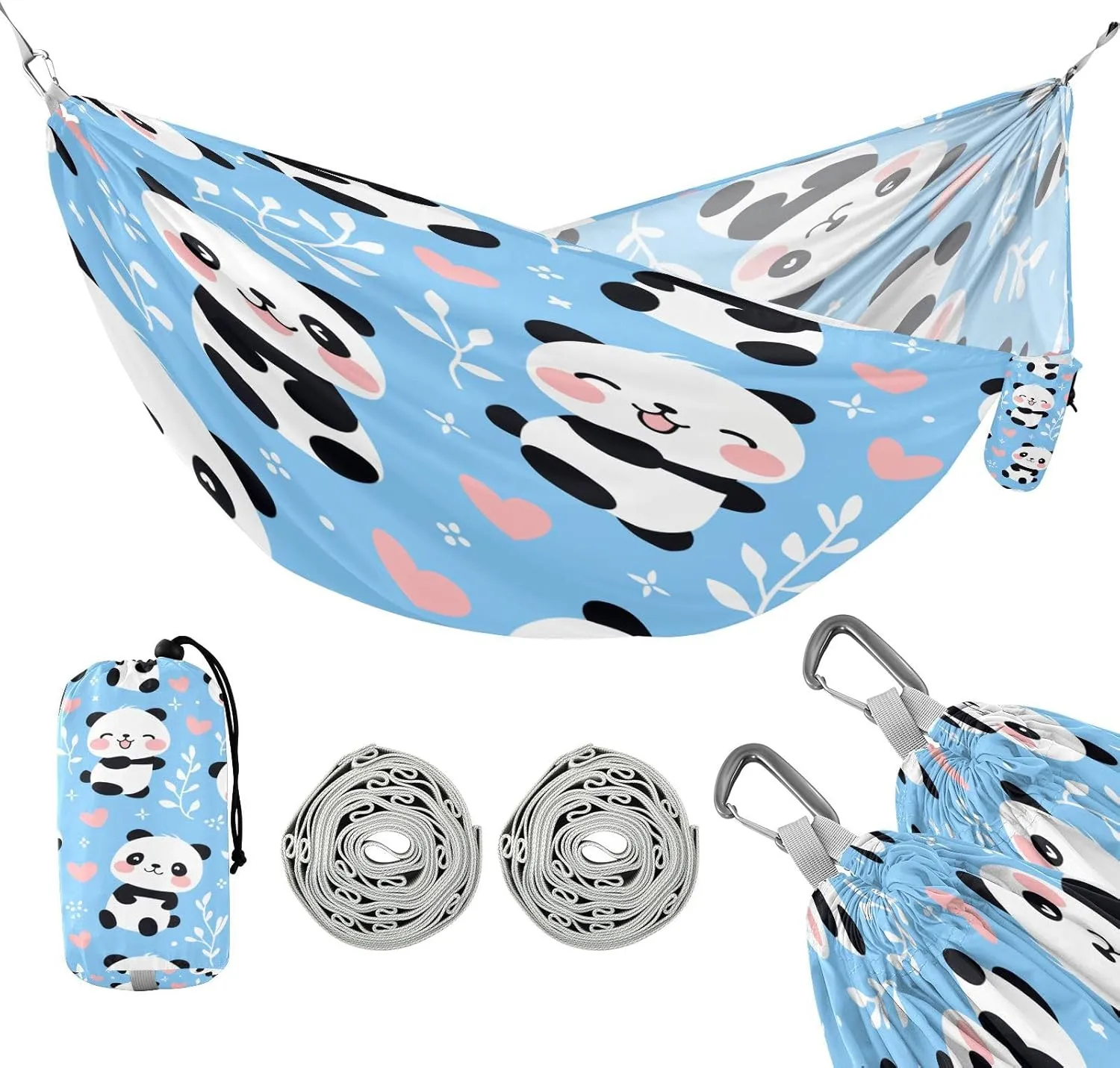 ATTX Cute Cartoon Panda Camping Hammock - Lightweight & Portable Hammocks, Heavy Duty 330lbs Capacity for Indoor, Hiking, Backpacking, Travel, Backyard, Beach#113