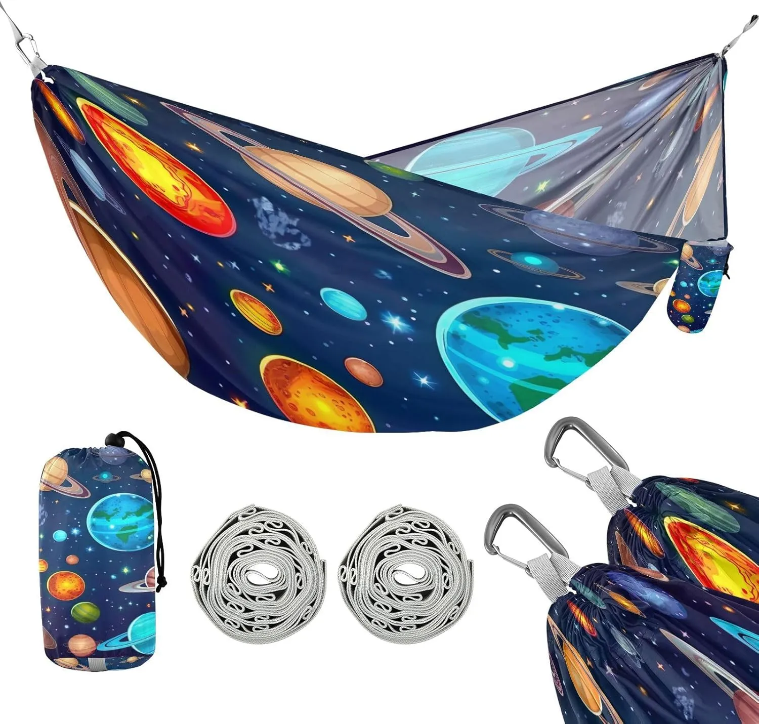 ATTX Galaxy Planets Camping Hammock - Lightweight & Portable Hammocks, Heavy Duty 330lbs Capacity for Indoor, Hiking, Backpacking, Travel, Backyard, Beach#254