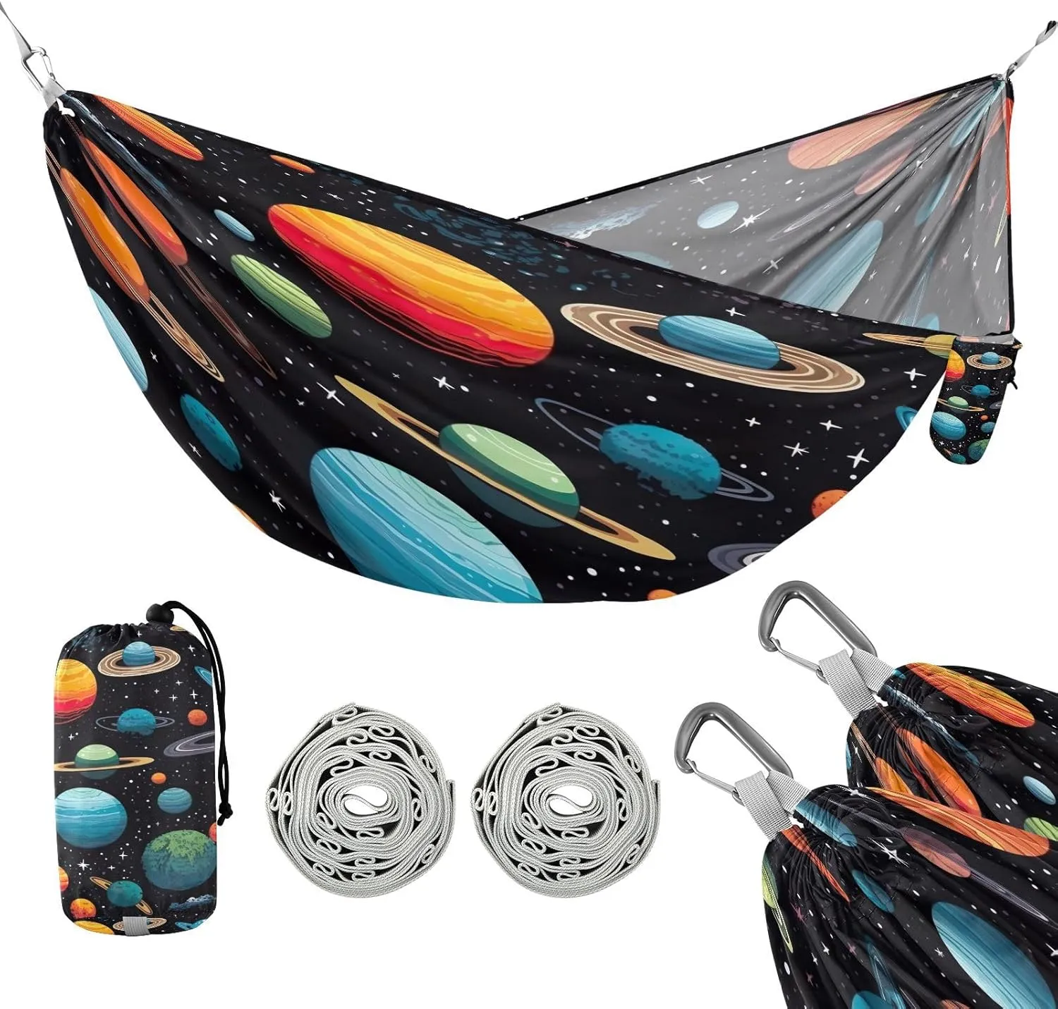 ATTX Galaxy Planets Camping Hammock - Lightweight & Portable Hammocks, Heavy Duty 330lbs Capacity for Indoor, Hiking, Backpacking, Travel, Backyard, Beach#257