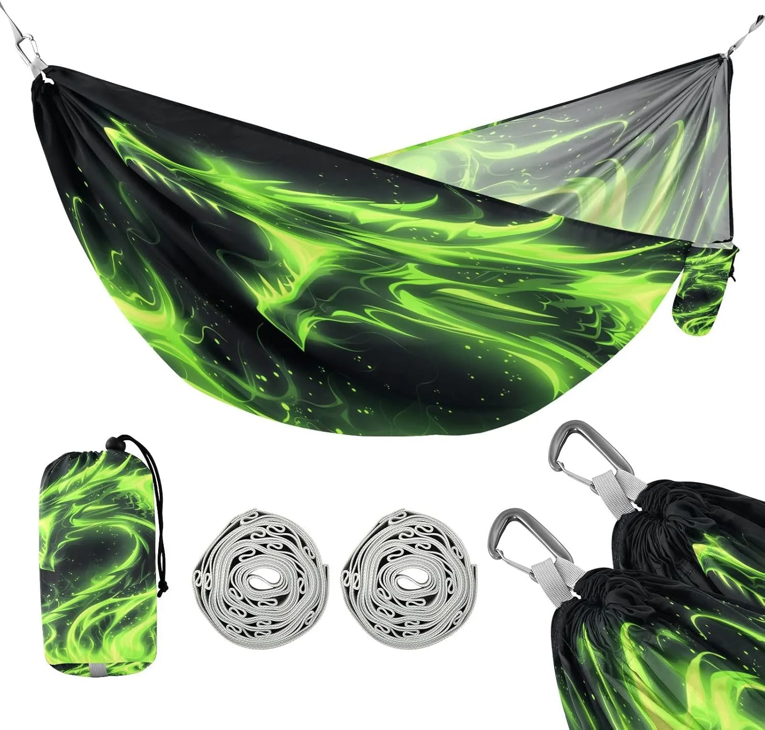 ATTX Green Flame Dragon Camping Hammock - Lightweight & Portable Hammocks, Heavy Duty 330lbs Capacity for Indoor, Hiking, Backpacking, Travel, Backyard, Beach#152