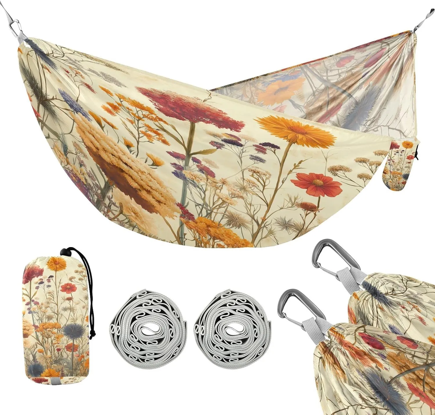 ATTX Herbal Wildflowers Camping Hammock - Lightweight & Portable Hammocks, Heavy Duty 330lbs Capacity for Indoor, Hiking, Backpacking, Travel, Backyard, Beach#393