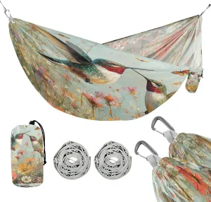ATTX Hummingbirds Wildflowers Camping Hammock - Lightweight & Portable Hammocks, Heavy Duty 330lbs Capacity for Indoor, Hiking, Backpacking, Travel, Backyard, Beach#475