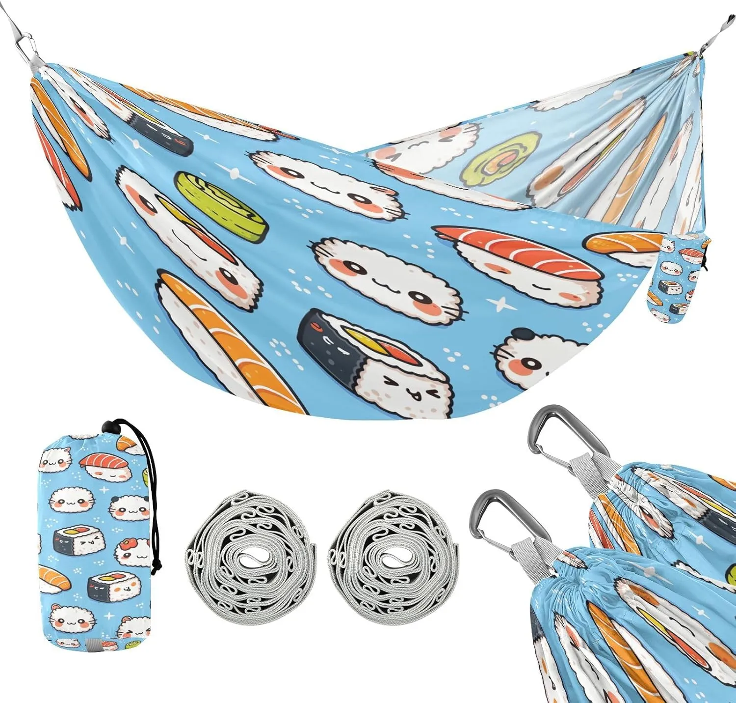 ATTX Kawaii Sushi Camping Hammock - Lightweight & Portable Hammocks, Heavy Duty 330lbs Capacity for Indoor, Hiking, Backpacking, Travel, Backyard, Beach#138