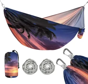 ATTX Ocean Sunset Palm Trees Camping Hammock - Lightweight & Portable Hammocks, Heavy Duty 330lbs Capacity for Indoor, Hiking, Backpacking, Travel, Backyard, Beach#154