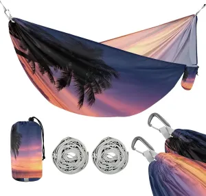 ATTX Ocean Sunset Palm Trees Camping Hammock - Lightweight & Portable Hammocks, Heavy Duty 330lbs Capacity for Indoor, Hiking, Backpacking, Travel, Backyard, Beach#157