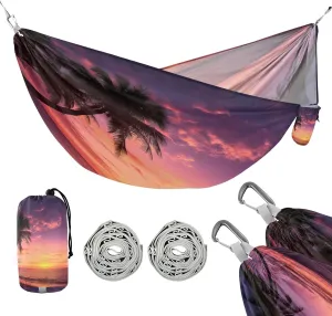 ATTX Ocean Sunset Palm Trees Camping Hammock - Lightweight & Portable Hammocks, Heavy Duty 330lbs Capacity for Indoor, Hiking, Backpacking, Travel, Backyard, Beach#163