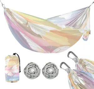 ATTX Rainbow Butterflies Camping Hammock - Lightweight & Portable Hammocks, Heavy Duty 330lbs Capacity for Indoor, Hiking, Backpacking, Travel, Backyard, Beach#520
