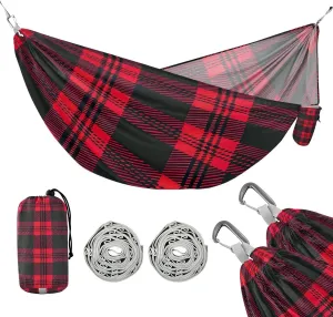 ATTX Red and Black Plaid Camping Hammock - Lightweight & Portable Hammocks, Heavy Duty 330lbs Capacity for Indoor, Hiking, Backpacking, Travel, Backyard, Beach#404