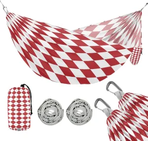 ATTX Red and White Checkered Camping Hammock - Lightweight & Portable Hammocks, Heavy Duty 330lbs Capacity for Indoor, Hiking, Backpacking, Travel, Backyard, Beach#209