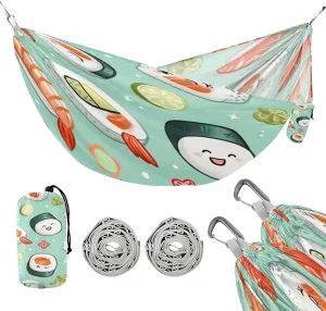 ATTX Sushi Kawaii Pattern Camping Hammock - Lightweight & Portable Hammocks, Heavy Duty 330lbs Capacity for Indoor, Hiking, Backpacking, Travel, Backyard, Beach#485