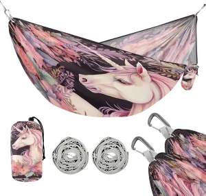 ATTX Watercolor Horse Camping Hammock - Lightweight & Portable Hammocks, Heavy Duty 330lbs Capacity for Indoor, Hiking, Backpacking, Travel, Backyard, Beach#407