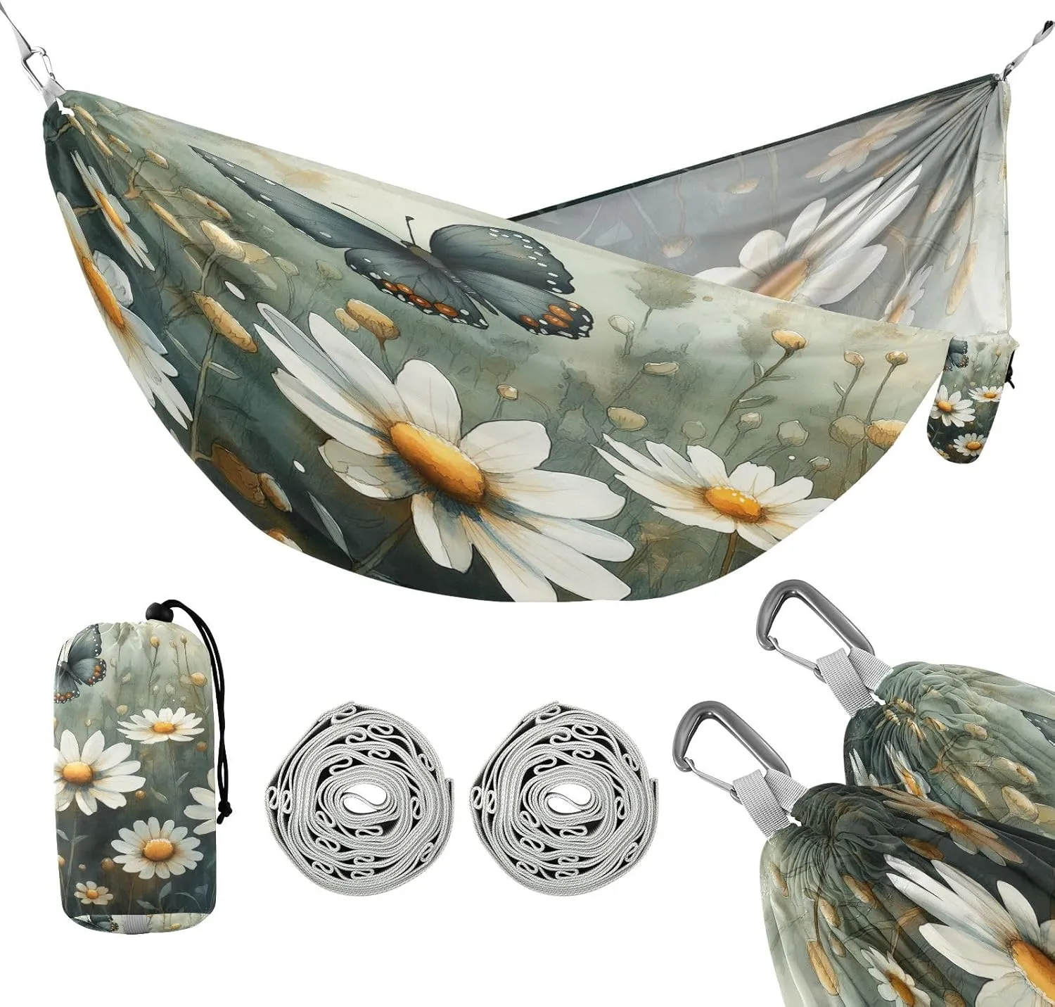 ATTX Watercolor Meadow Daisies Camping Hammock - Lightweight & Portable Hammocks, Heavy Duty 330lbs Capacity for Indoor, Hiking, Backpacking, Travel, Backyard, Beach#421