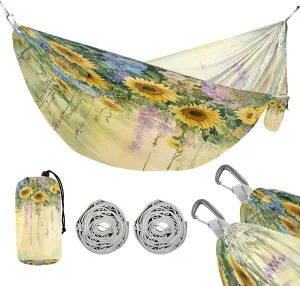 ATTX Watercolor Sunflowers Painting Camping Hammock - Lightweight & Portable Hammocks, Heavy Duty 330lbs Capacity for Indoor, Hiking, Backpacking, Travel, Backyard, Beach#560