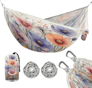 ATTX Watercolor Wild Flowers Camping Hammock - Lightweight & Portable Hammocks, Heavy Duty 330lbs Capacity for Indoor, Hiking, Backpacking, Travel, Backyard, Beach#427