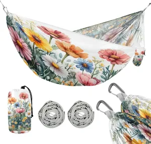 ATTX Watercolor Wildflowers Camping Hammock - Lightweight & Portable Hammocks, Heavy Duty 330lbs Capacity for Indoor, Hiking, Backpacking, Travel, Backyard, Beach#248