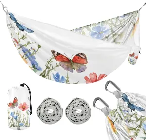 ATTX Wild Flowers and Butterflies Camping Hammock - Lightweight & Portable Hammocks, Heavy Duty 330lbs Capacity for Indoor, Hiking, Backpacking, Travel, Backyard, Beach#576