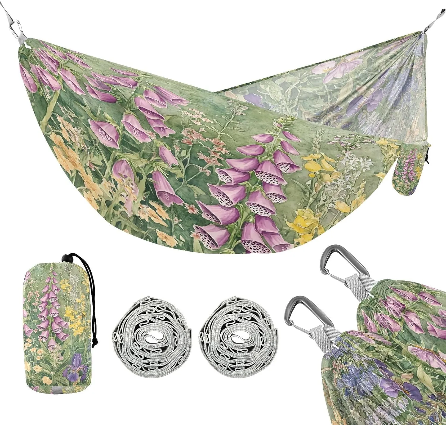 ATTX Wildflower Meadow Camping Hammock - Lightweight & Portable Hammocks, Heavy Duty 330lbs Capacity for Indoor, Hiking, Backpacking, Travel, Backyard, Beach#582