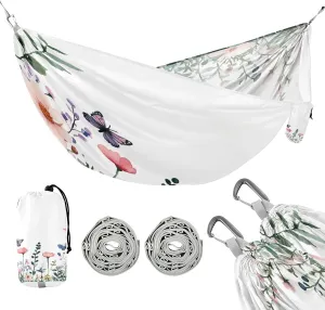 ATTX Wildflowers and Butterflies Camping Hammock - Lightweight & Portable Hammocks, Heavy Duty 330lbs Capacity for Indoor, Hiking, Backpacking, Travel, Backyard, Beach#101