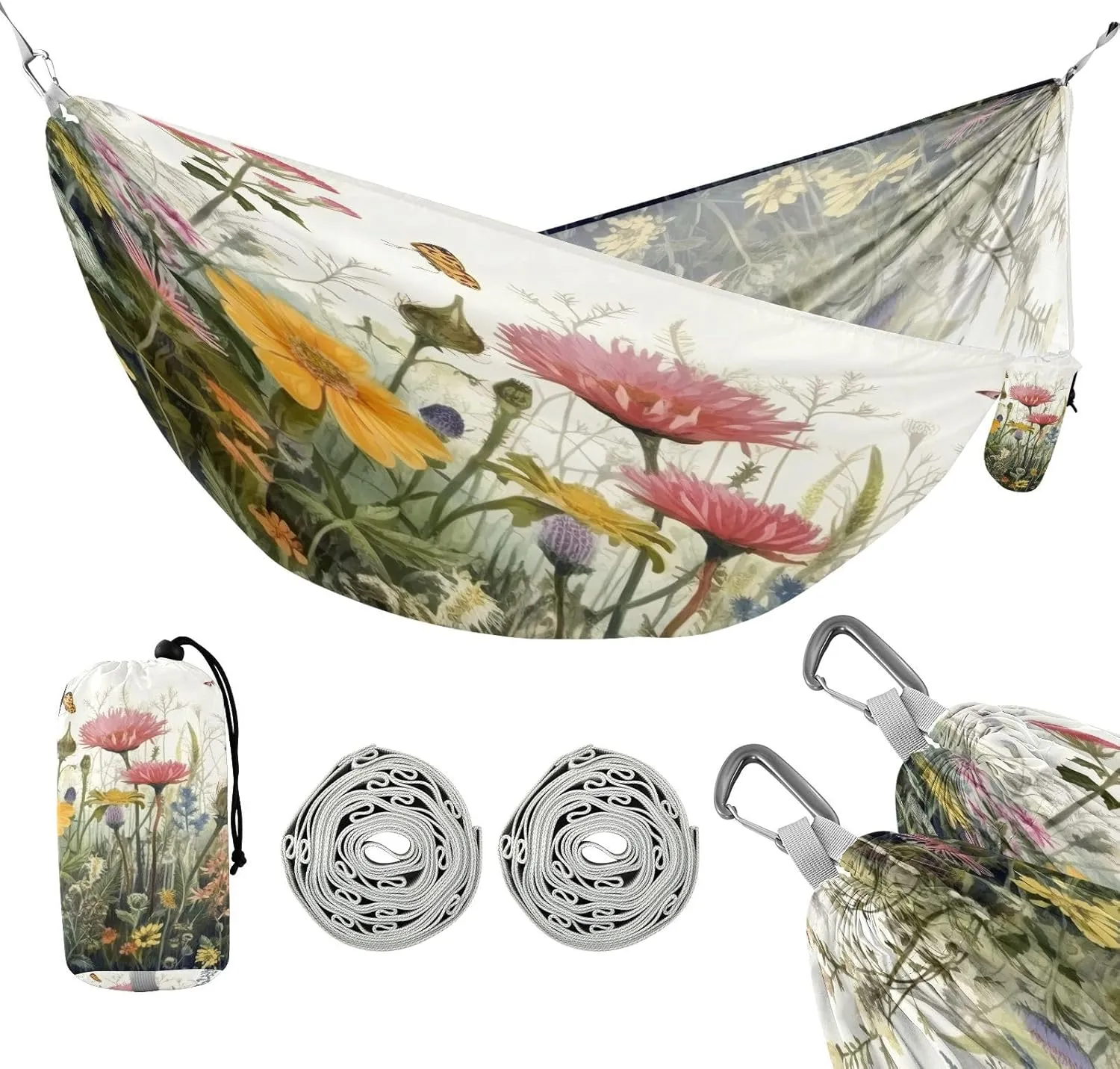 ATTX Wildflowers Butterfly Camping Hammock - Lightweight & Portable Hammocks, Heavy Duty 330lbs Capacity for Indoor, Hiking, Backpacking, Travel, Backyard, Beach#188