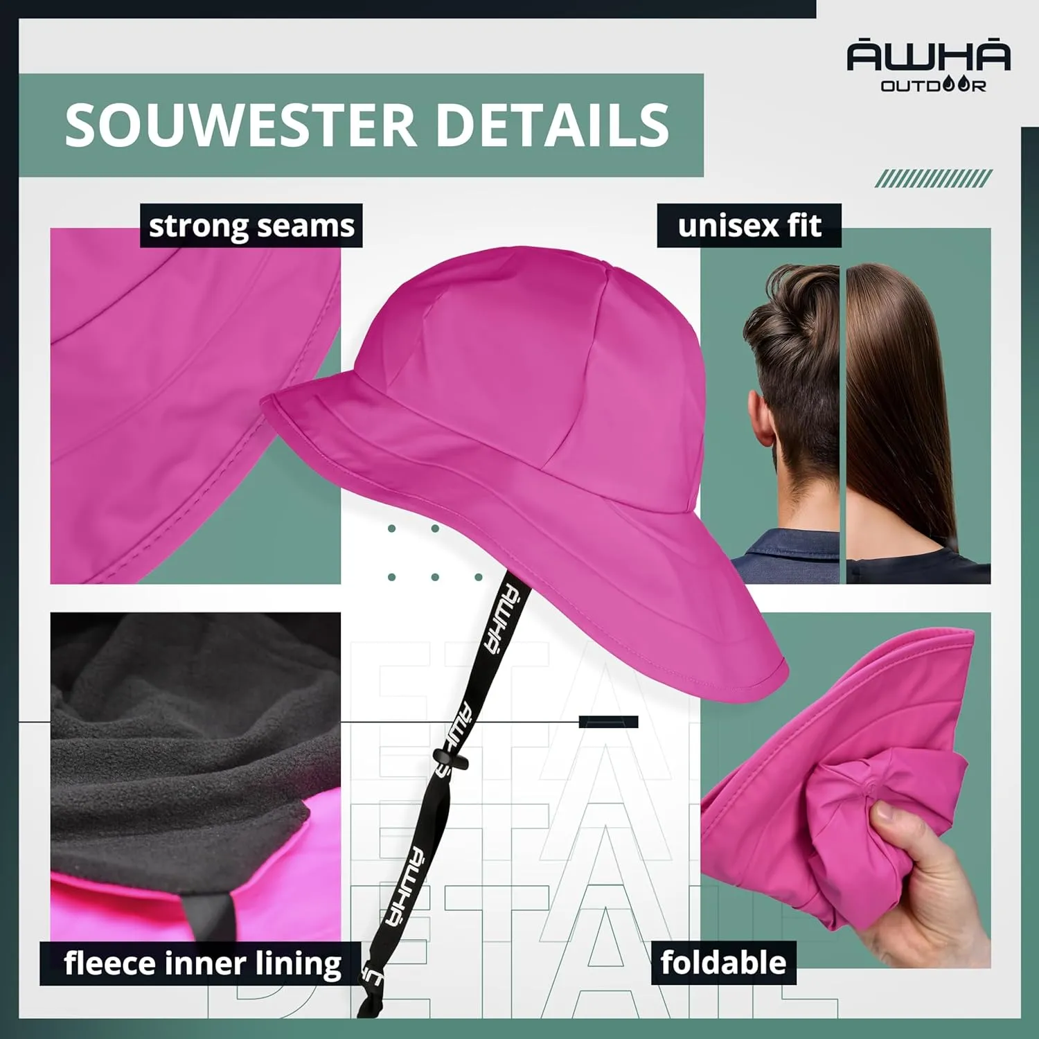 AWHA Souwester, Rain Hat - Waterproof Cap with Wide Brim and Earflaps