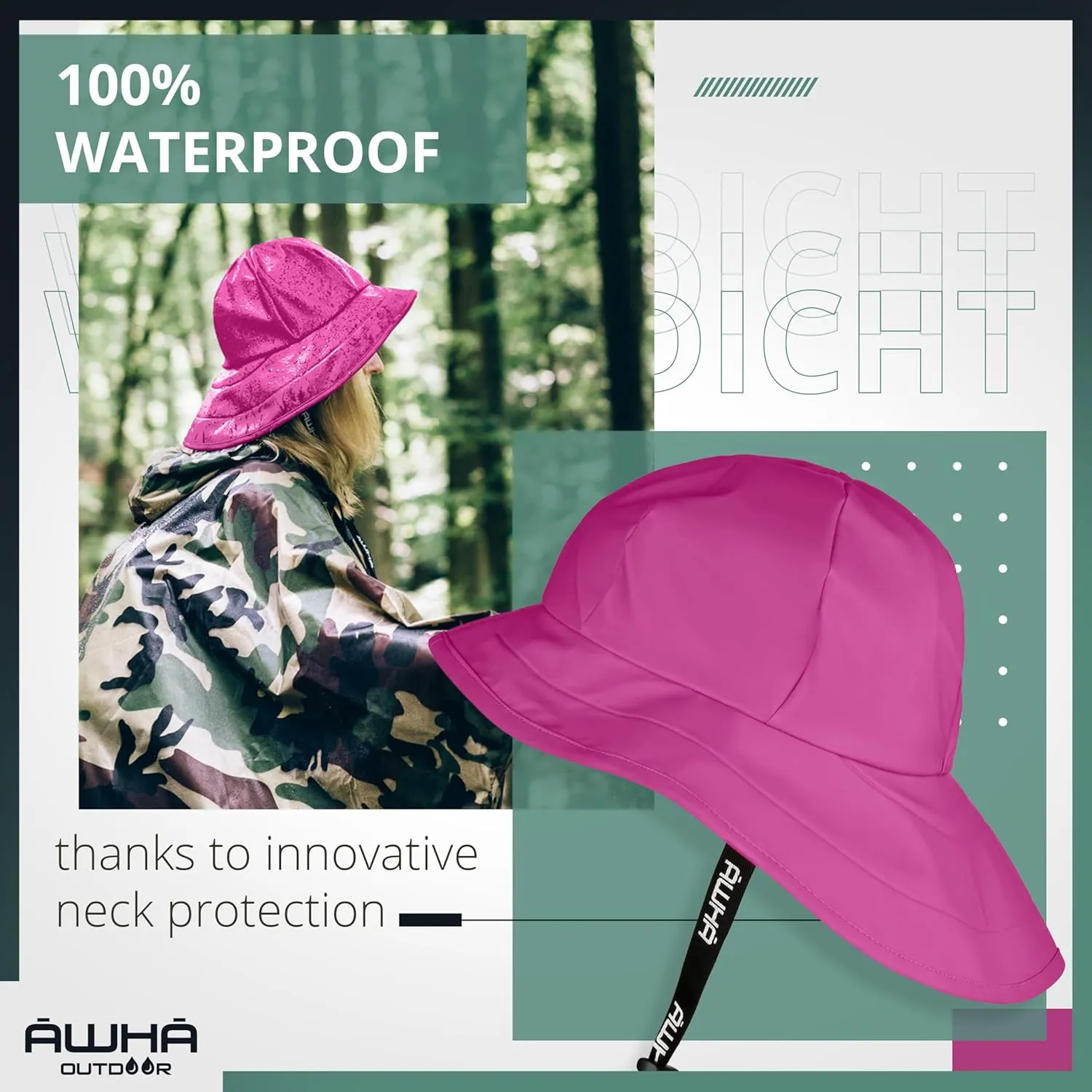 AWHA Souwester, Rain Hat - Waterproof Cap with Wide Brim and Earflaps