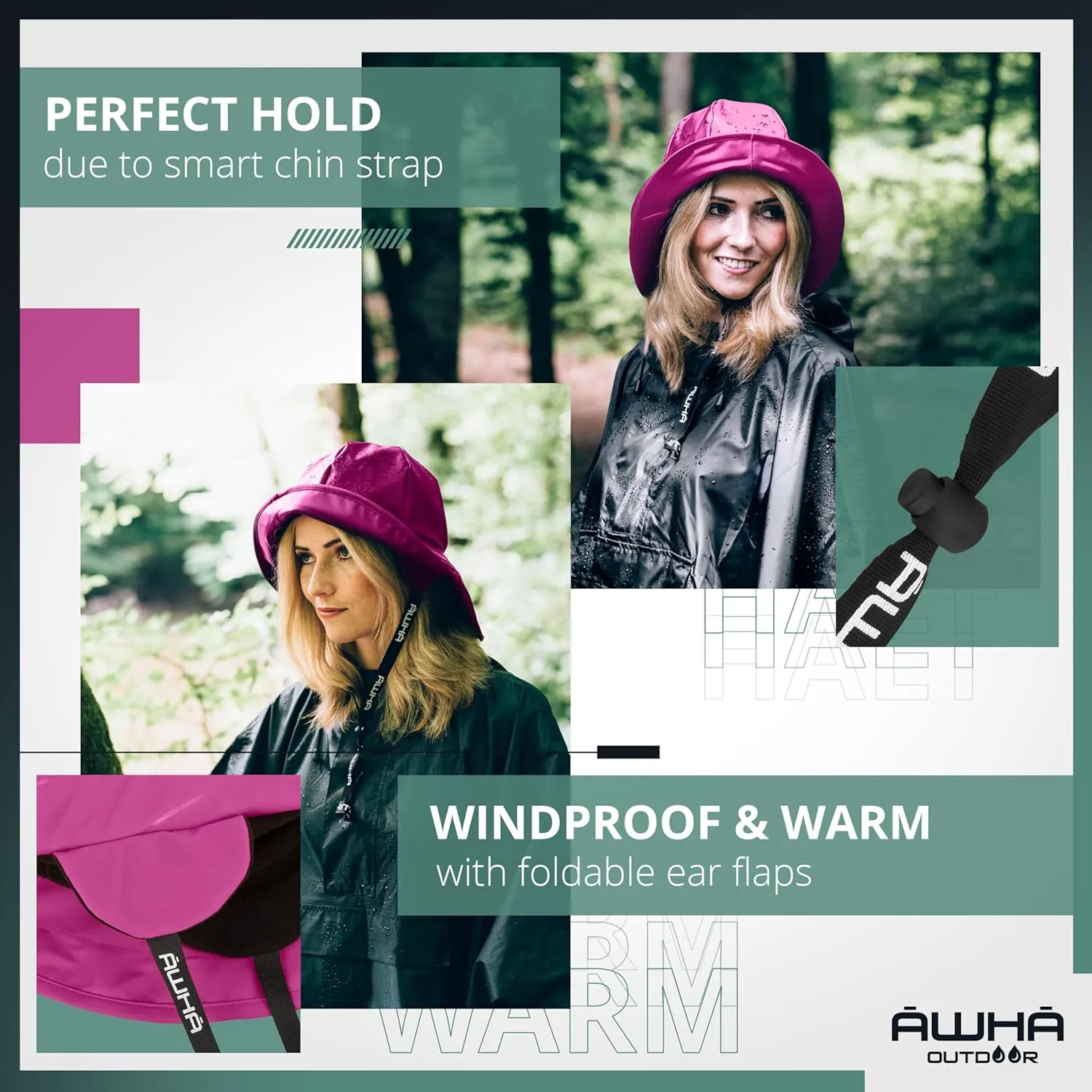 AWHA Souwester, Rain Hat - Waterproof Cap with Wide Brim and Earflaps