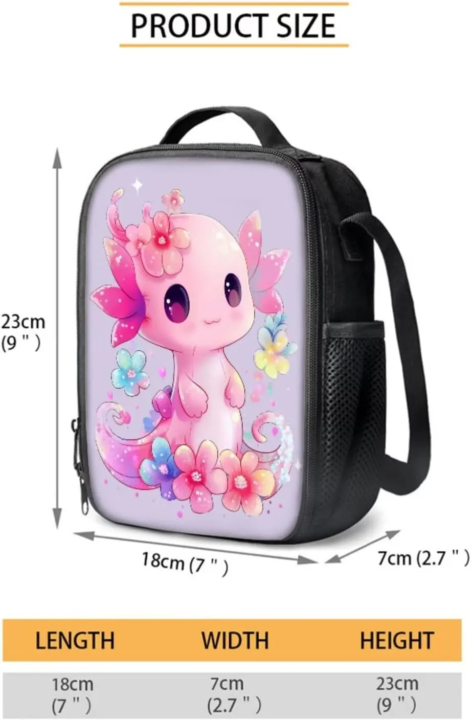 Axolotl Backpack and Lunch Box Cute Backpacks for Elementary School Girls with Lunch Bag 3 Piece School Bag and Lunchbox Pencil Case for Kids 7-9 Years Teen Girl