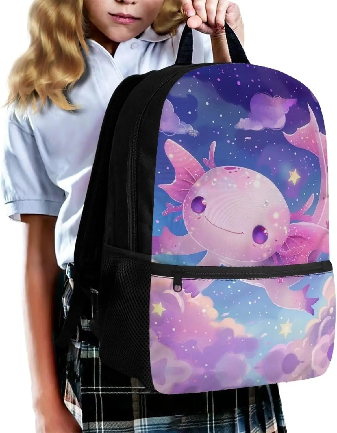 Axolotl Backpack for School Cute Schoolbag for Girls 6-8 Kids Large Book Bags 17 Inch Travel Laptop Backpacks Lightweight School Daypack Back Pack for Primary Kindergarten