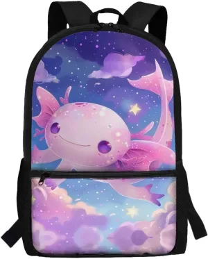 Axolotl Backpack for School Cute Schoolbag for Girls 6-8 Kids Large Book Bags 17 Inch Travel Laptop Backpacks Lightweight School Daypack Back Pack for Primary Kindergarten