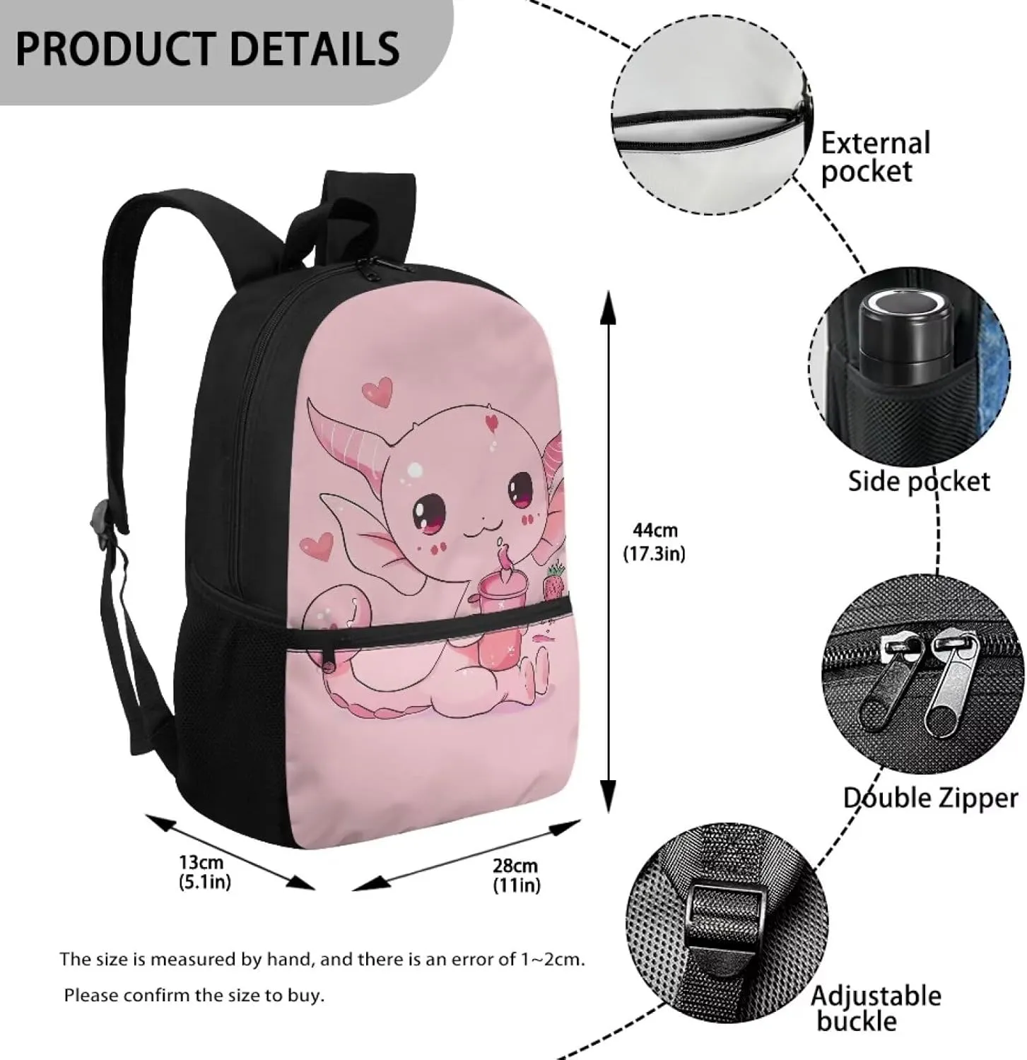 Axolotl School Bag for Girls 10 11 12 Pink Backpack for Kids 5-7 Elementary Middle School Bookbags 5Th Grade/4Th Grade Children Book Bag with Adjustable Straps