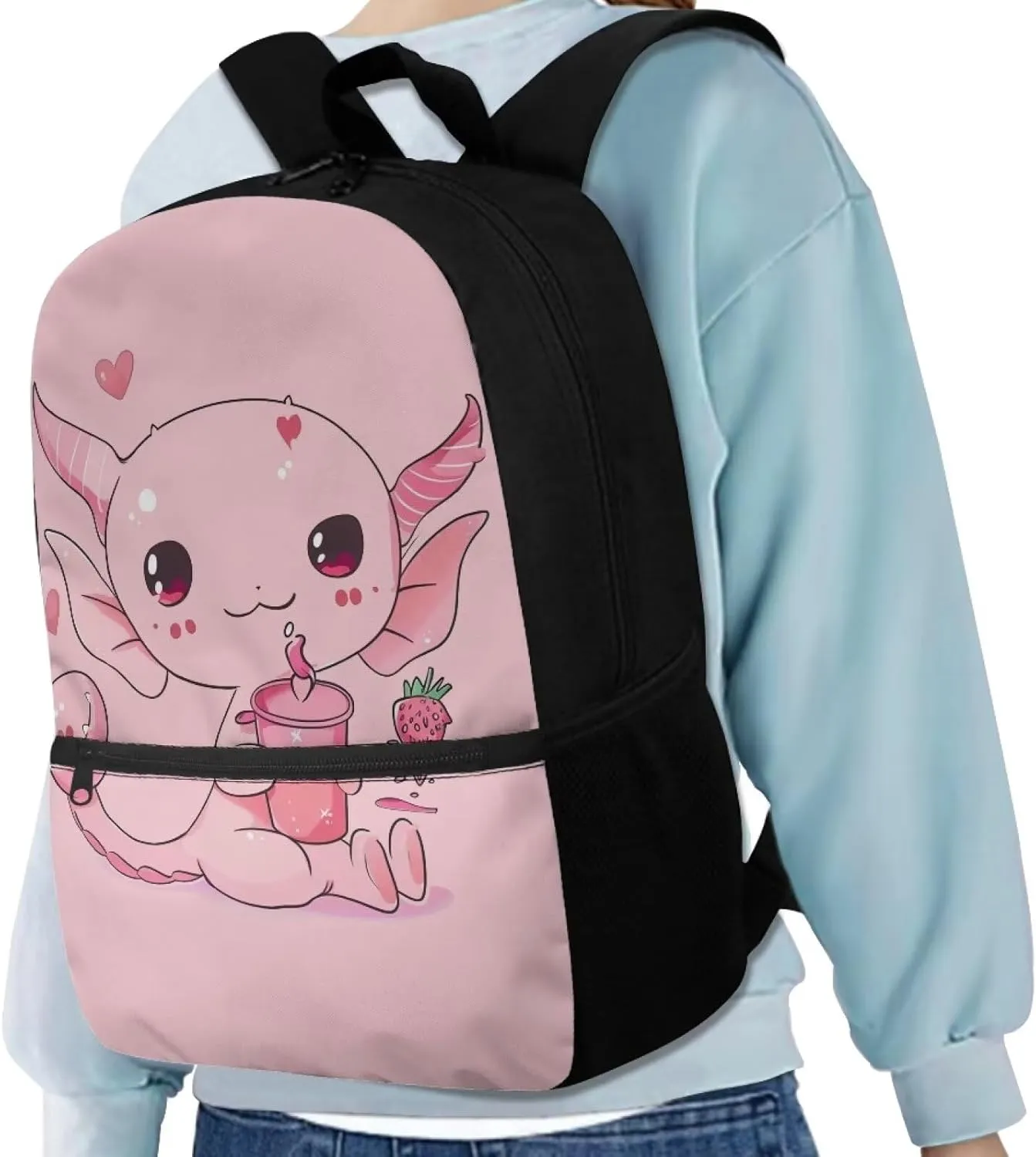 Axolotl School Bag for Girls 10 11 12 Pink Backpack for Kids 5-7 Elementary Middle School Bookbags 5Th Grade/4Th Grade Children Book Bag with Adjustable Straps