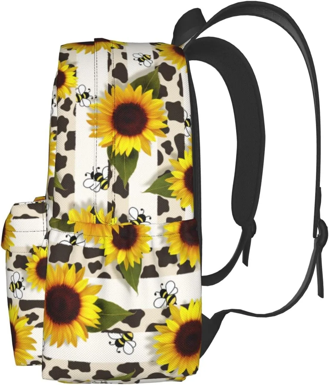 Backpack 17 Inch Cow Print Sunflower Bee Casual Daypack Lightweight Women's Laptop Backpack Campus Travel Bag for Women Man Hiking
