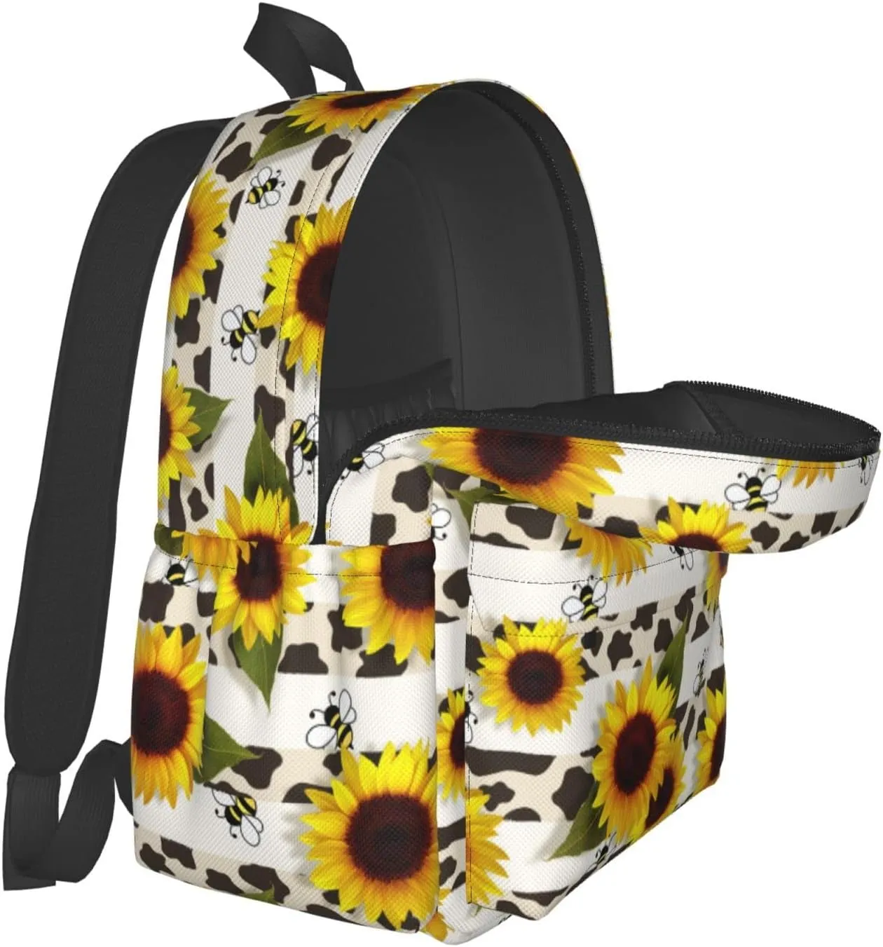 Backpack 17 Inch Cow Print Sunflower Bee Casual Daypack Lightweight Women's Laptop Backpack Campus Travel Bag for Women Man Hiking
