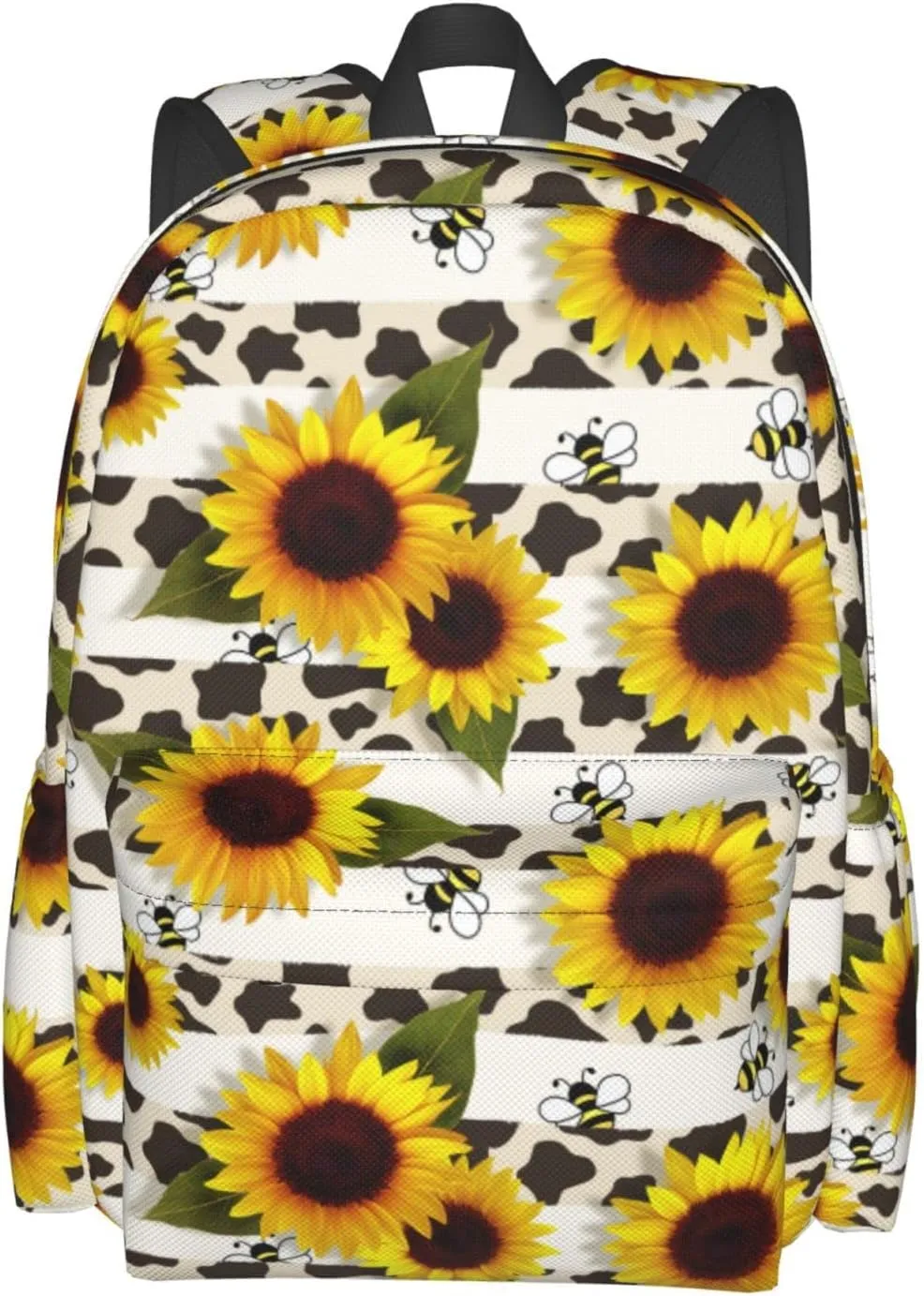 Backpack 17 Inch Cow Print Sunflower Bee Casual Daypack Lightweight Women's Laptop Backpack Campus Travel Bag for Women Man Hiking
