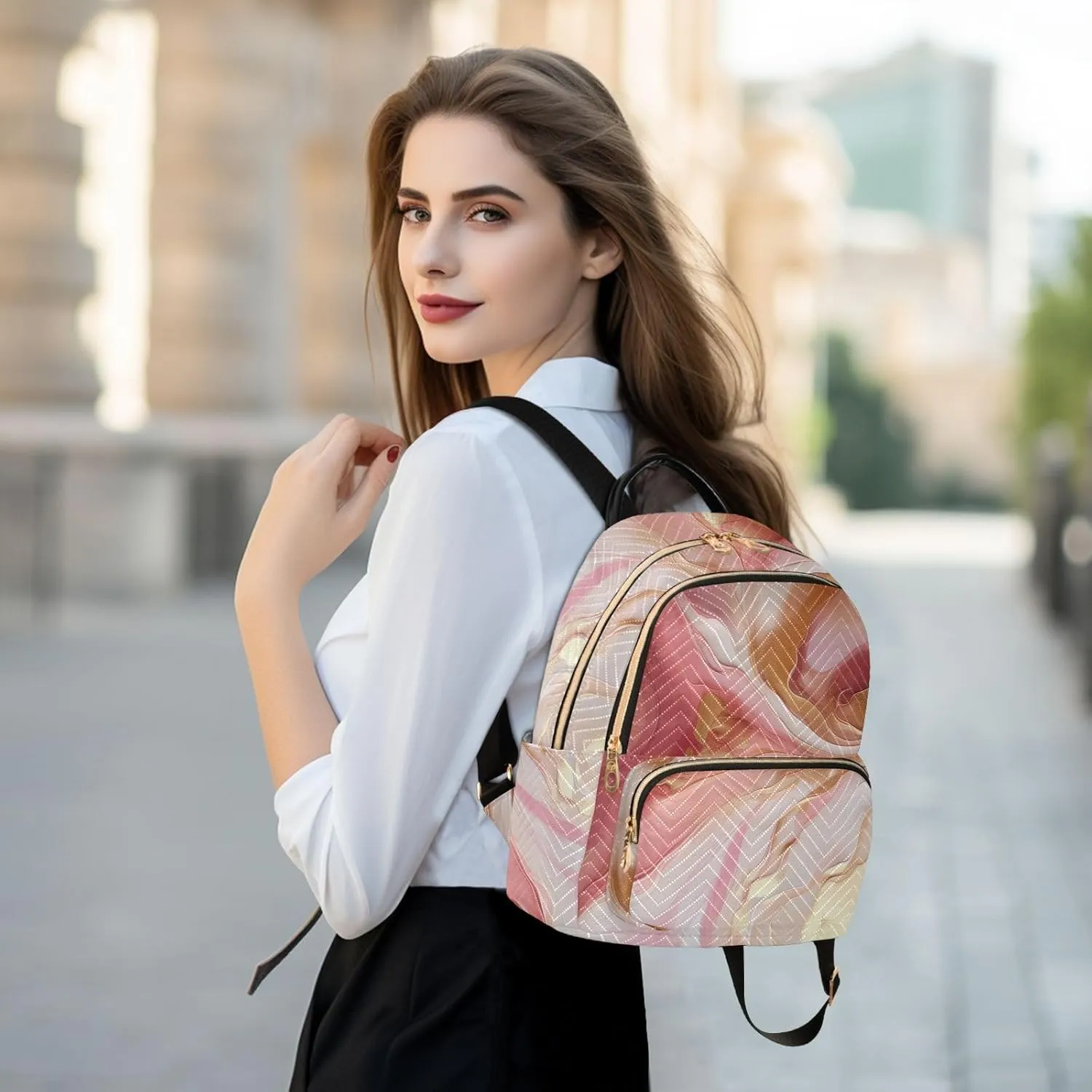 Backpack for Men and Women - Lightweight Laptop Backpack Casual Daypack for College Work Travel, Marble Pink (4), Medium