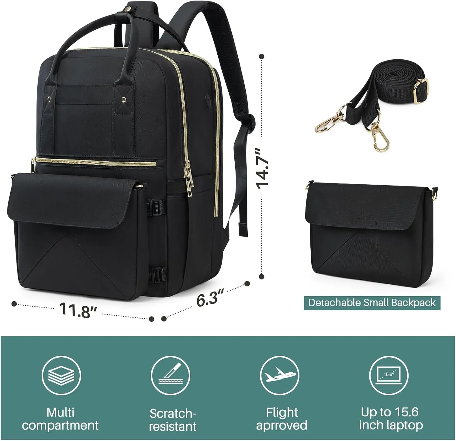 Backpack for Women, 15.6 Inch Laptop Travel Backpacks Bag with USB Port, Work Business Nurse Teacher Bags College Bookbag for School, Casual Daypack for Travel, Black White