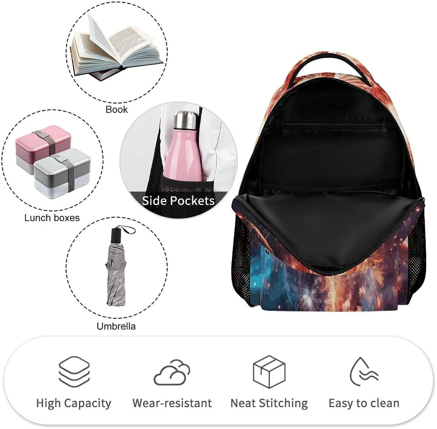 Backpack for Women Men Travel Explosion Firework Daypack Lightweight Laptop Bag Carry On Backpacks for Work