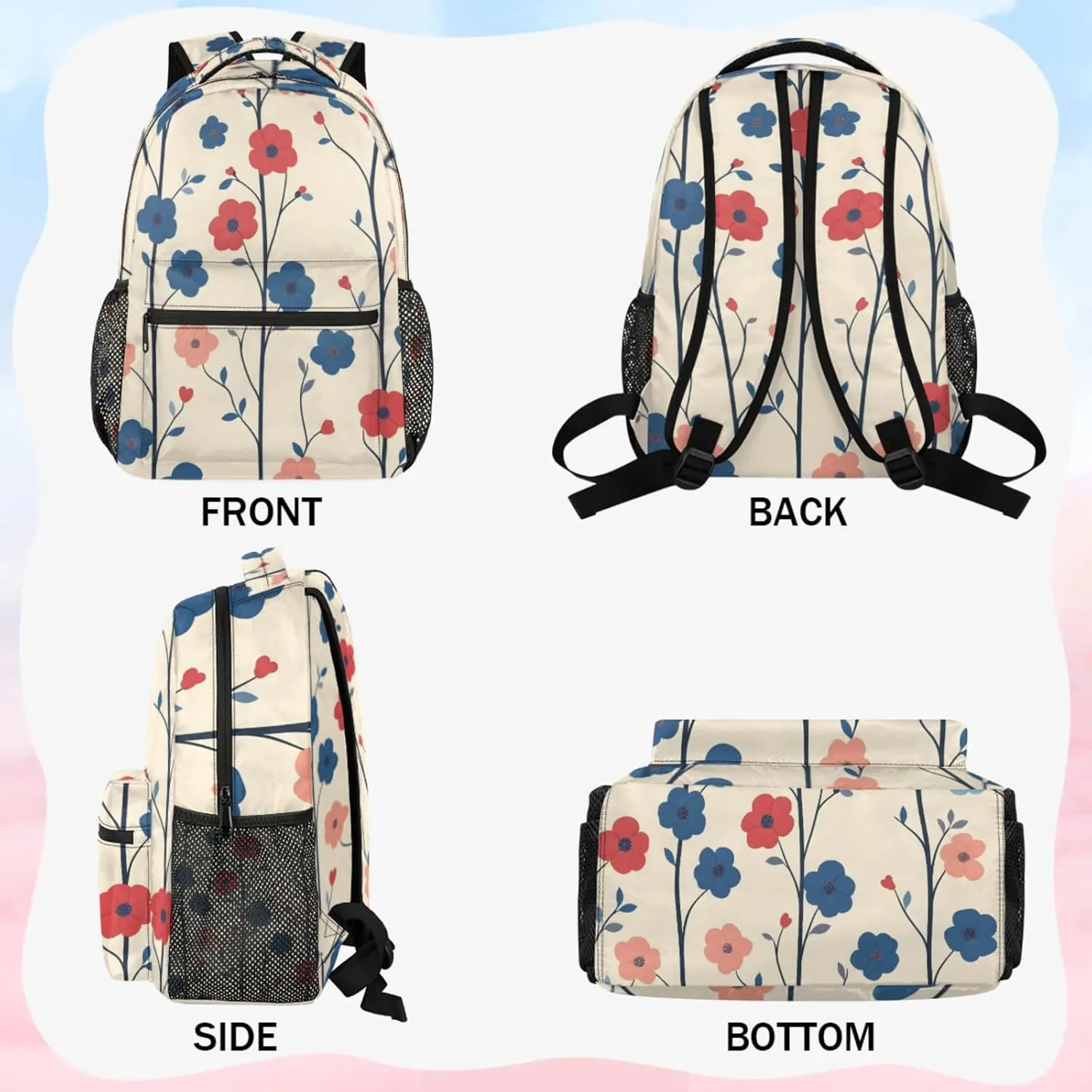 Backpack Pastoral Charm Flowers Book Bags Laptop Backpacks Lightweight Multipurpose Daypack for Men Women Travel Hiking
