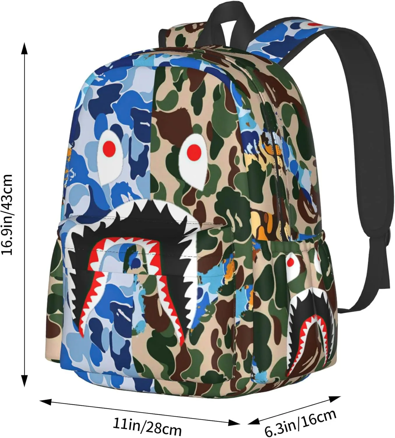 Backpack Shark Teeth Camo Backpacks Travel Laptop Daypack Big Capacity Bookbag Fashion Durable for Men and Women
