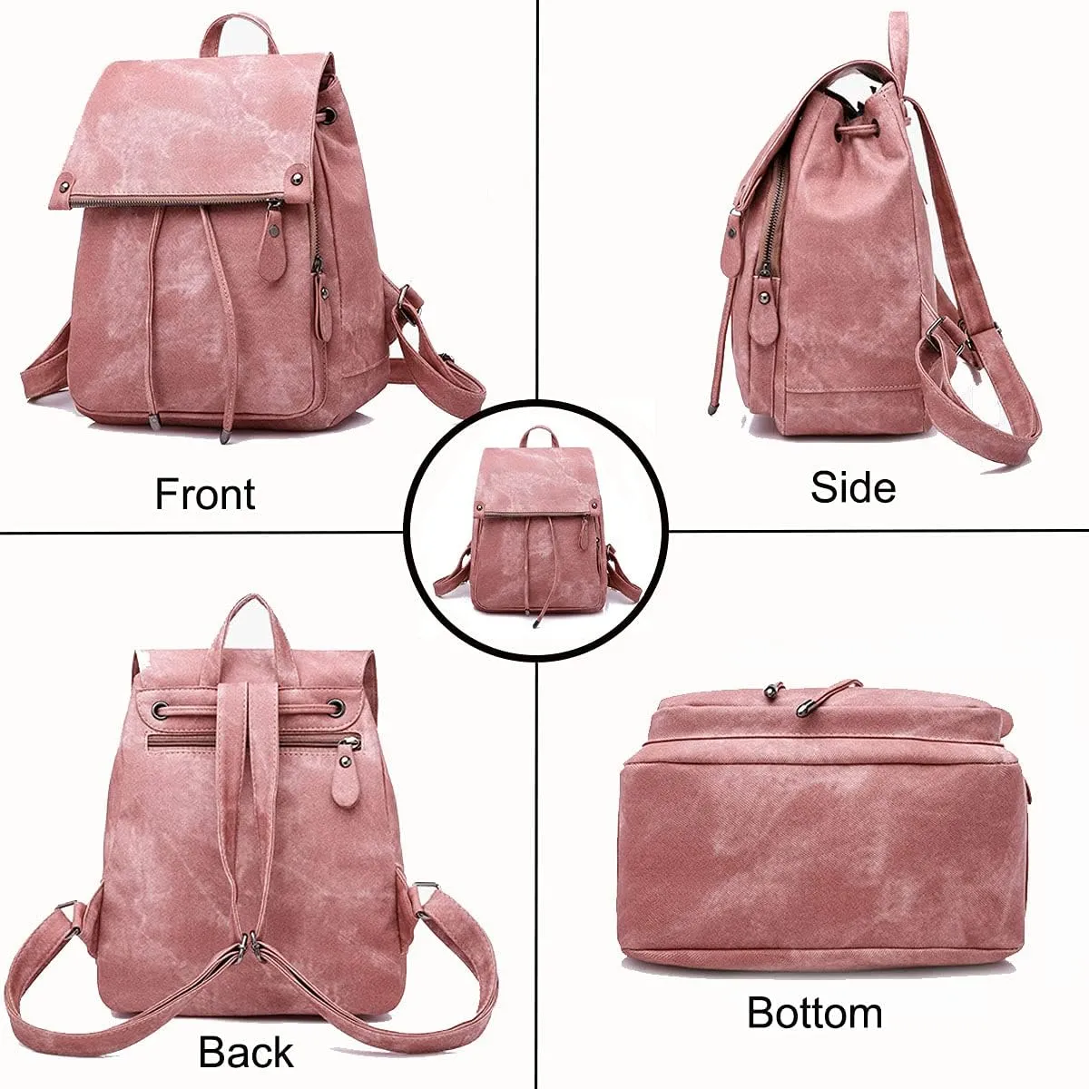 Backpacks and Purses for Women Waterproof Anti-theft Lightweight PU Leather Nylon Shoulder Bag Travel Rucksack, Grey, One Size